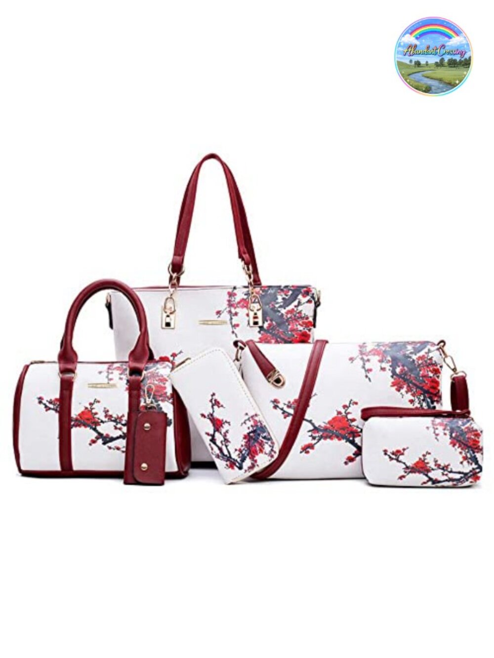 6-Piece Faux Leather Handbag Set: Tote, Satchel, Clutch, Wallet, Key Holder